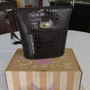 Brighton Black and Brown Shoulder Bag with Croc Texture